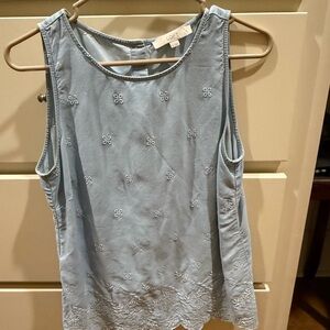 LOFT Gray Sleeveless Tank Top with Subtle Embroidery